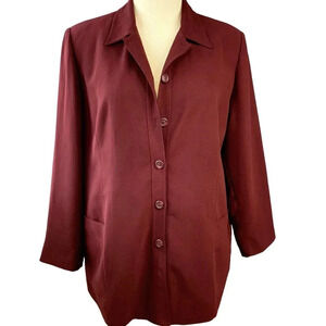 Maggie Barnes Vintage Long Sleeve Button Down Shirt Jacket Size 20W Burgundy